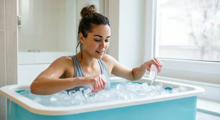 femme prenant une bain glacé à la maison