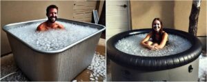 homme et femme prenant un bain de glace