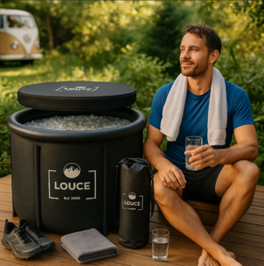 homme sportif avec son bain glacé louce k2