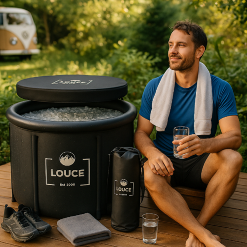 homme sportif avec son bain glacé louce k2
